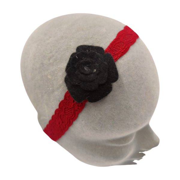 Black Rose Felt Baby Headband - Image 2