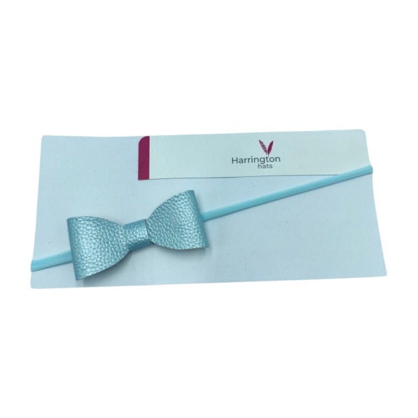 Blue Leather Baby Bow Headband - Image 2
