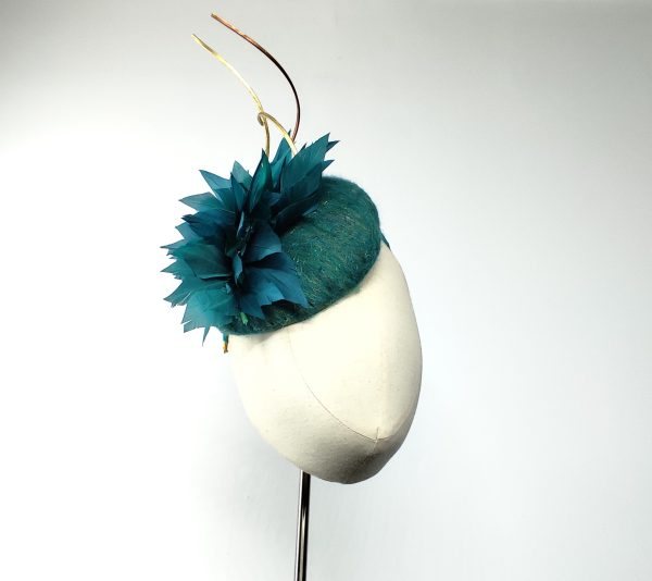 Green Merino Wool with gold quills - Glitzy Mallard