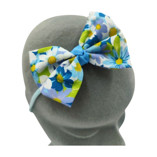 Organic Blue Floral Baby Bow Headband - Image 3