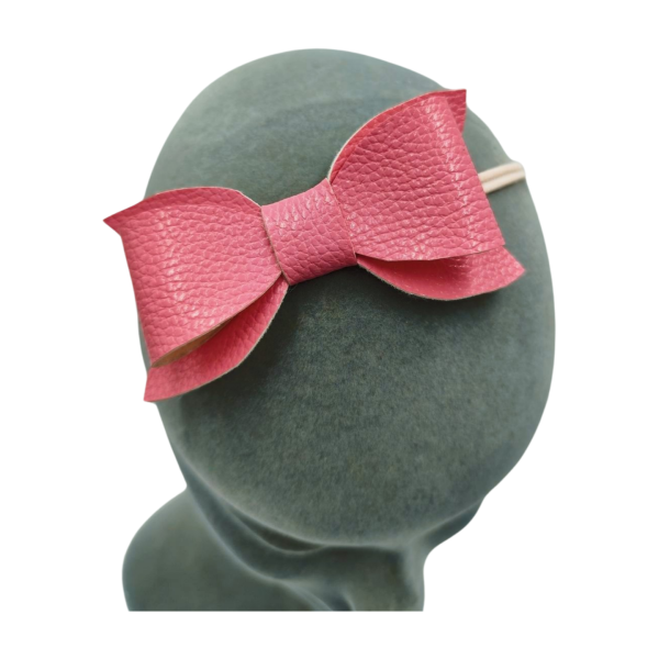 Pink Leather Baby Bow Headband - Image 2