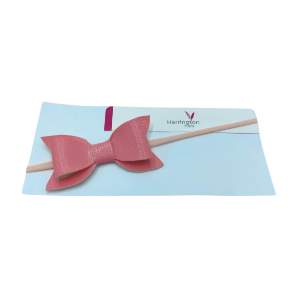 Pink Leather Baby Bow Headband - Image 3