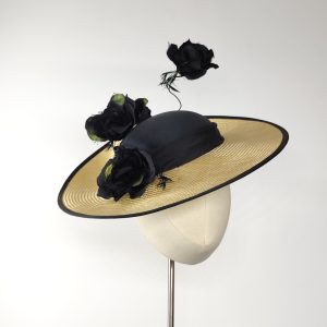 Vintage hat - Liliana with handmade silk rose twist - Black & Gold