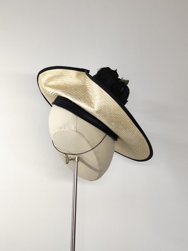 Vintage hat - Liliana with handmade silk rose twist - Black & Gold - Image 4