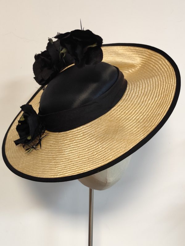 Vintage hat - Liliana with handmade silk rose twist - Black & Gold - Image 5