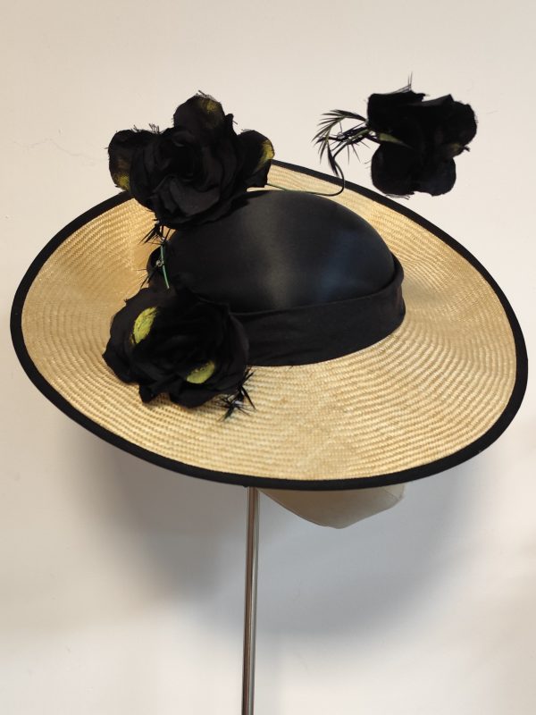 Vintage hat - Liliana with handmade silk rose twist - Black & Gold - Image 6